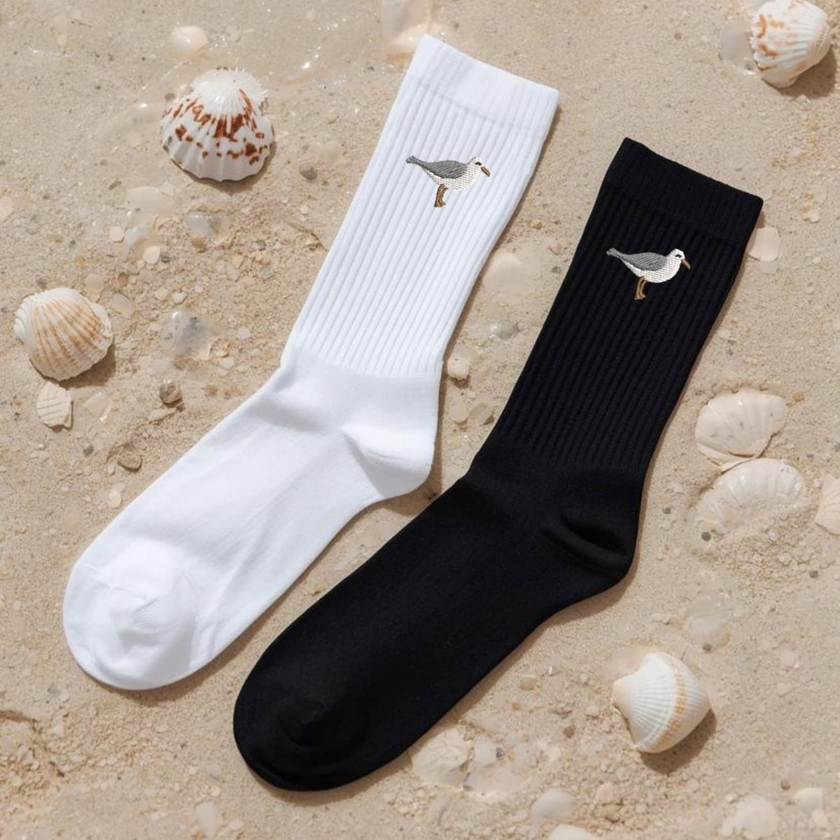 Embroidered Seagull Crew Socks