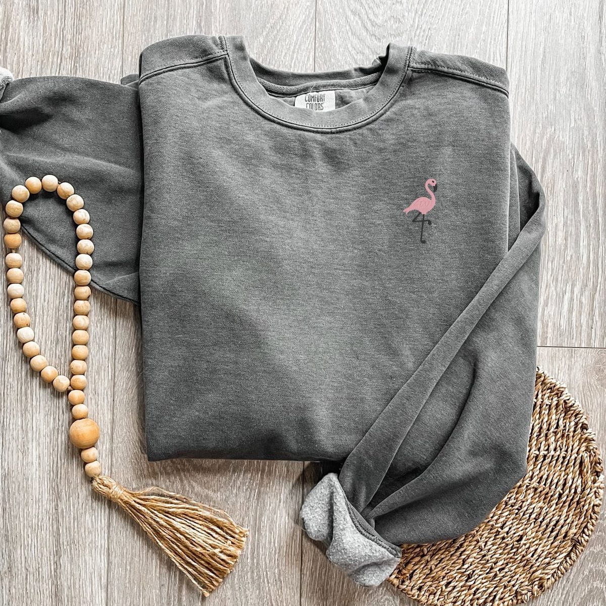 Embroidered flamingo crewneck sweatshirt