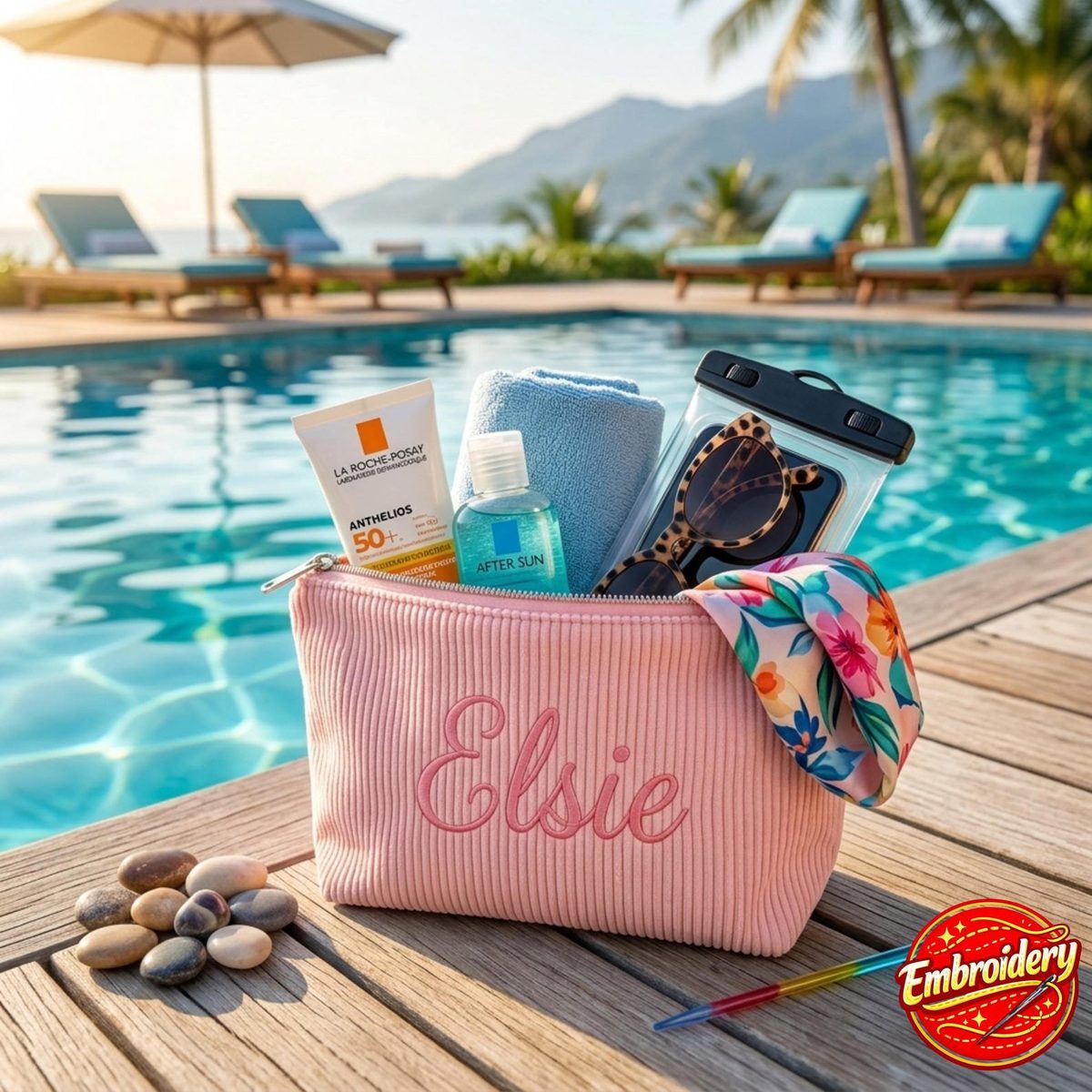 Personalized Seersucker Cosmetic Bag