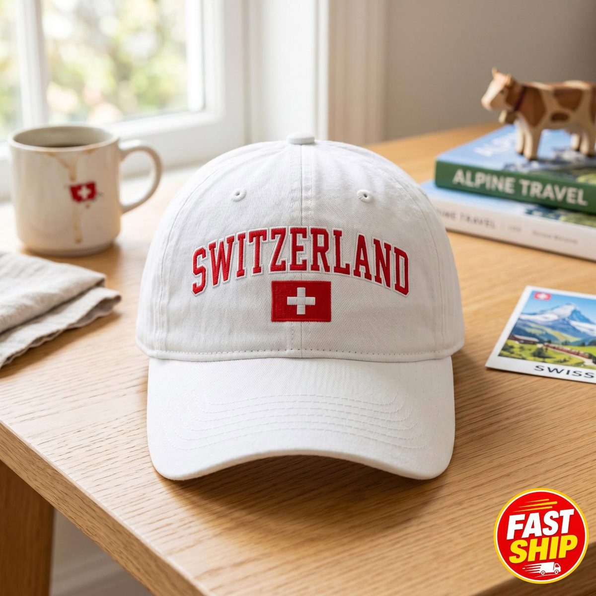 Embroidered Switzerland Flag Washed Cotton Cap