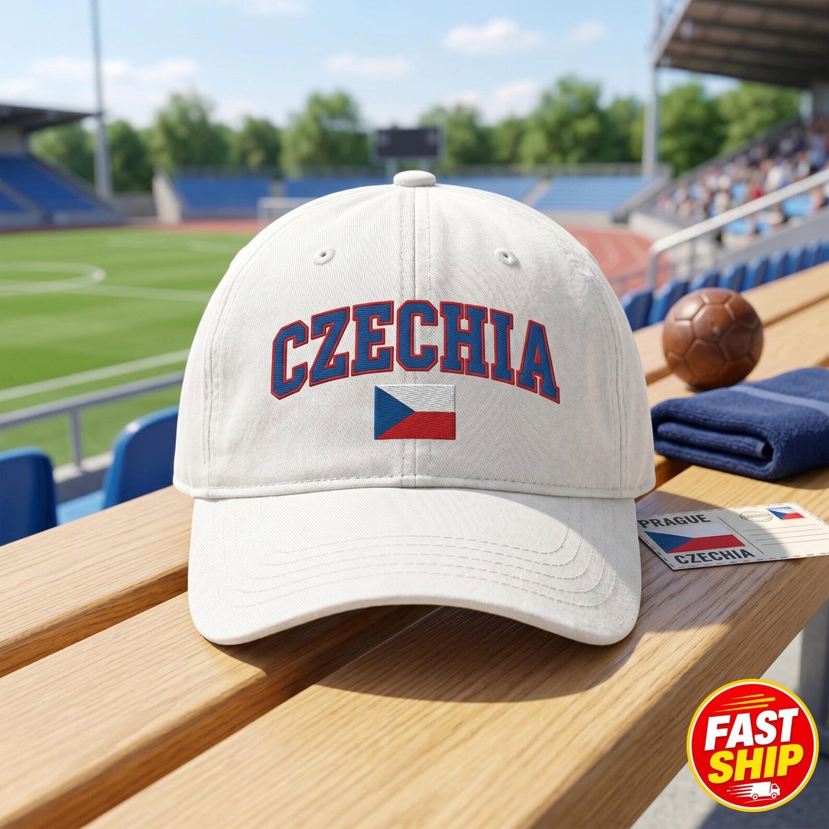 Embroidered Czechia Flag Washed Cotton Cap