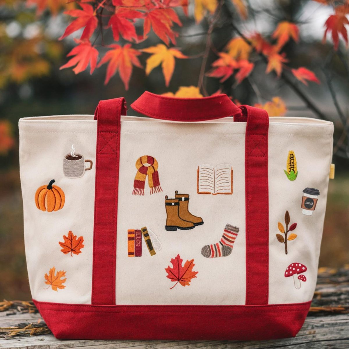 Fall Vibes Embroidered Boat Tote Bag