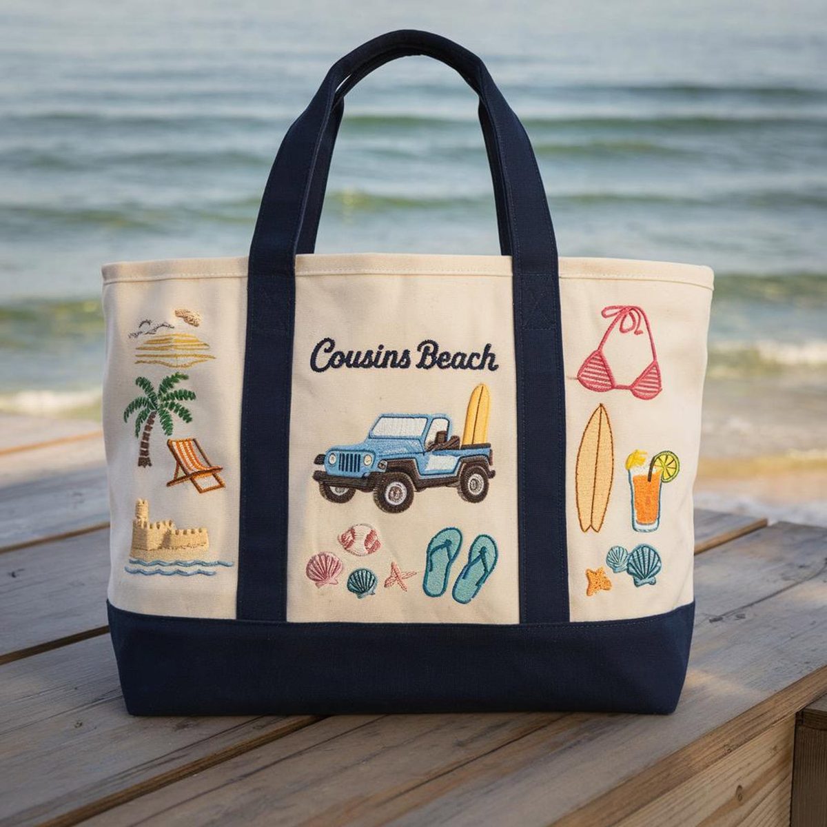 Embroidered Boat Tote Bag