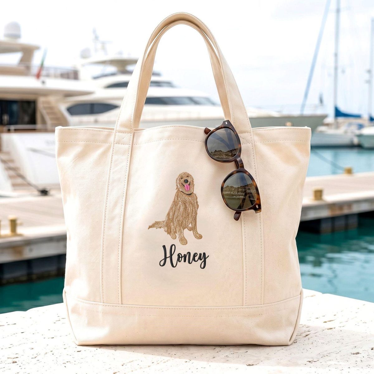 Custom Beach Bag With Pet Portrait