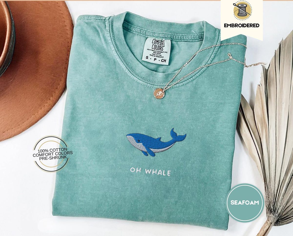 Oh Whale Embroidered Tee – Cute Funny Comfort Colors® Summer Shirt for Beach Days & Ocean Lovers
