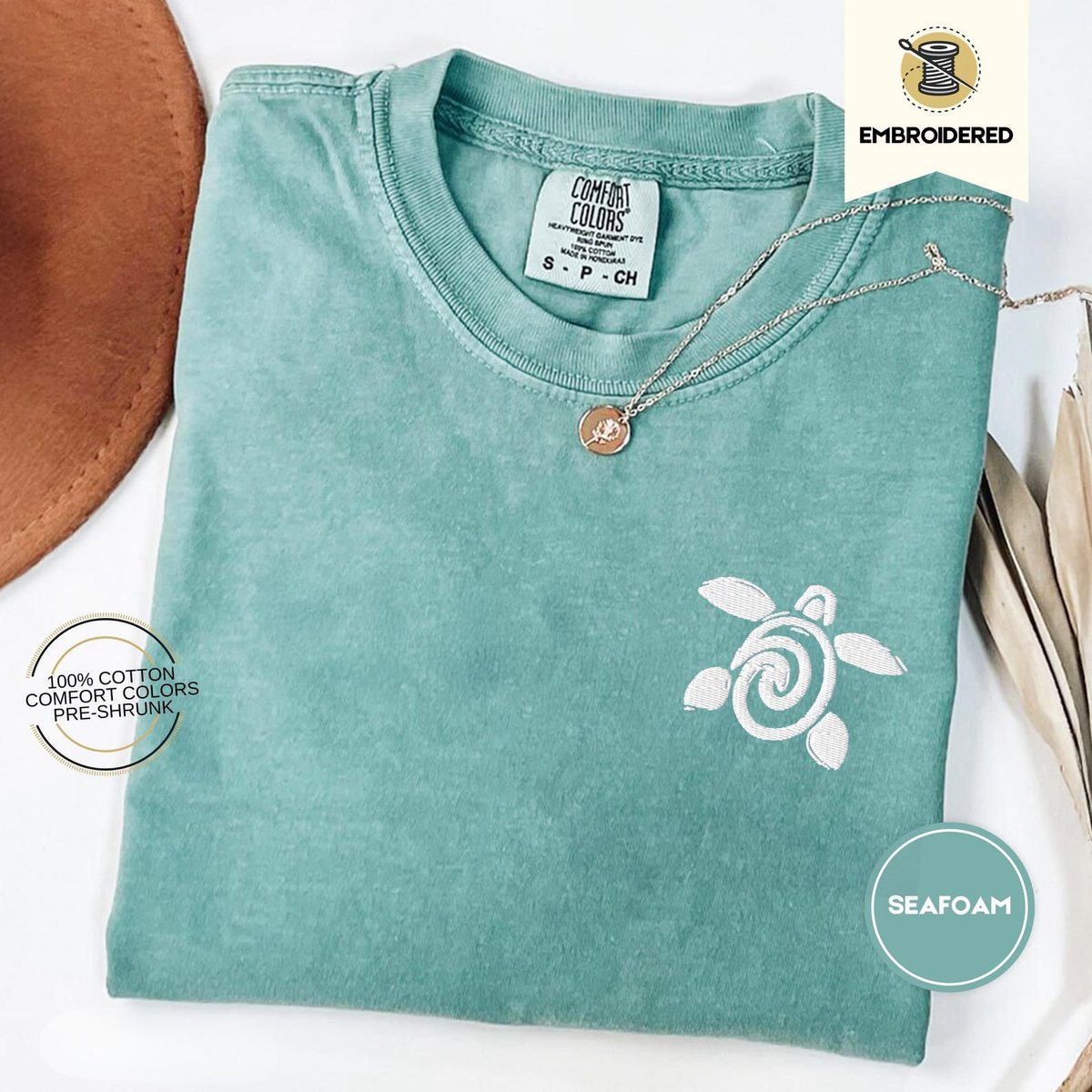 Turtle Embroidered Comfort Colors Beach Tee
