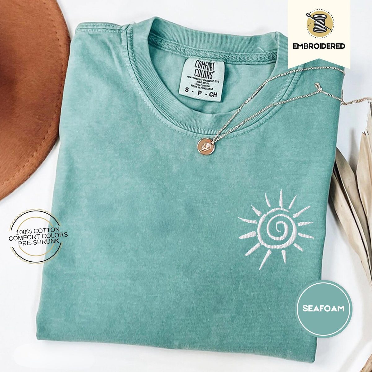 Sun Embroidered Tee, Comfort Colors® Beach Shirt