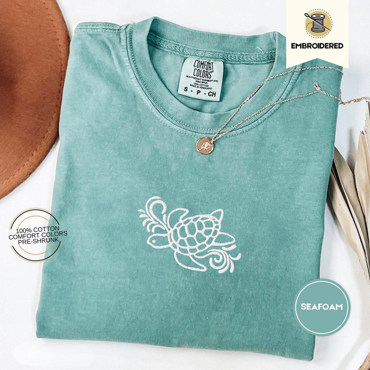 Embroidered Sea Turtle Comfort Colors® Beach Shirt