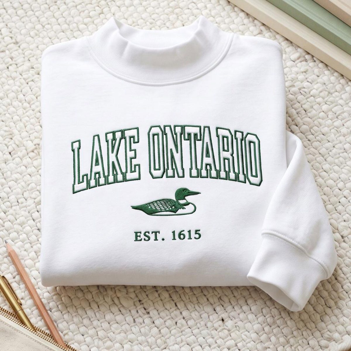Embroidered Lake Ontario Mockneck Sweatshirt