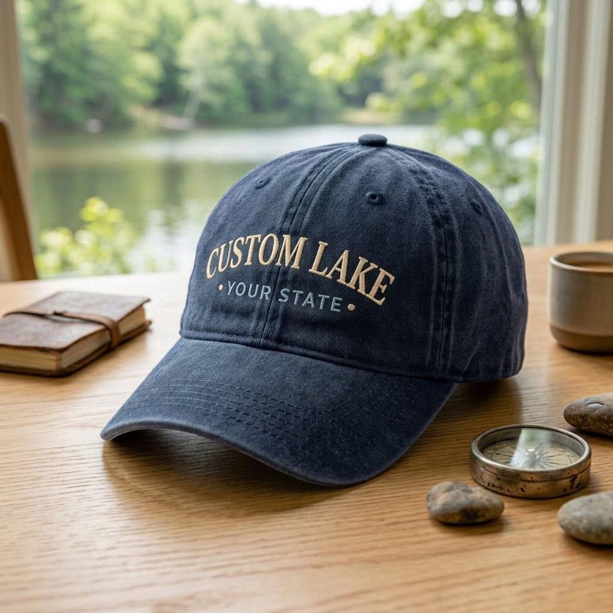 Personalized Lake Embroidered Washed Hat