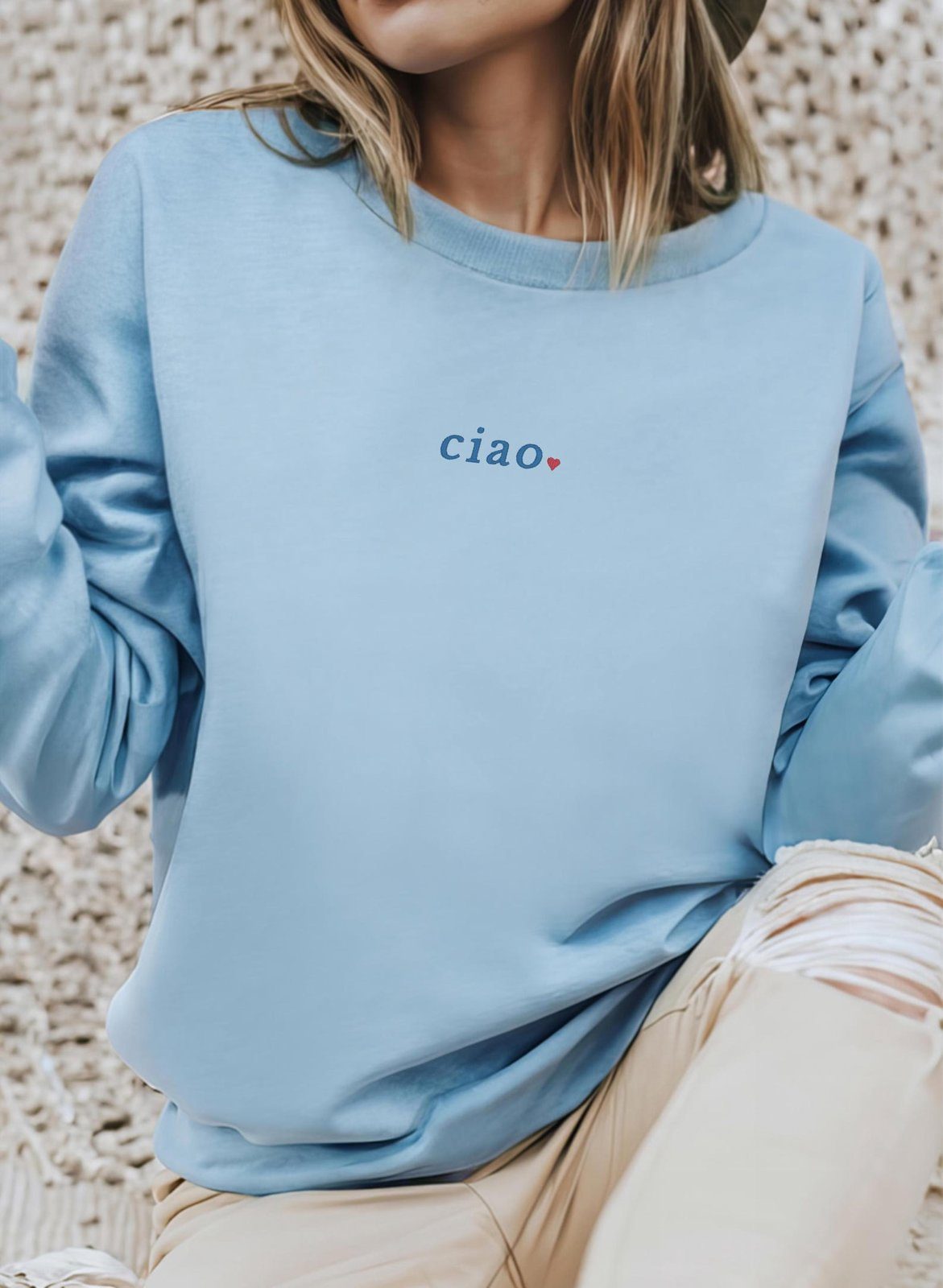 Embroidered Ciao Sweatshirt: Italy Travel Apparel