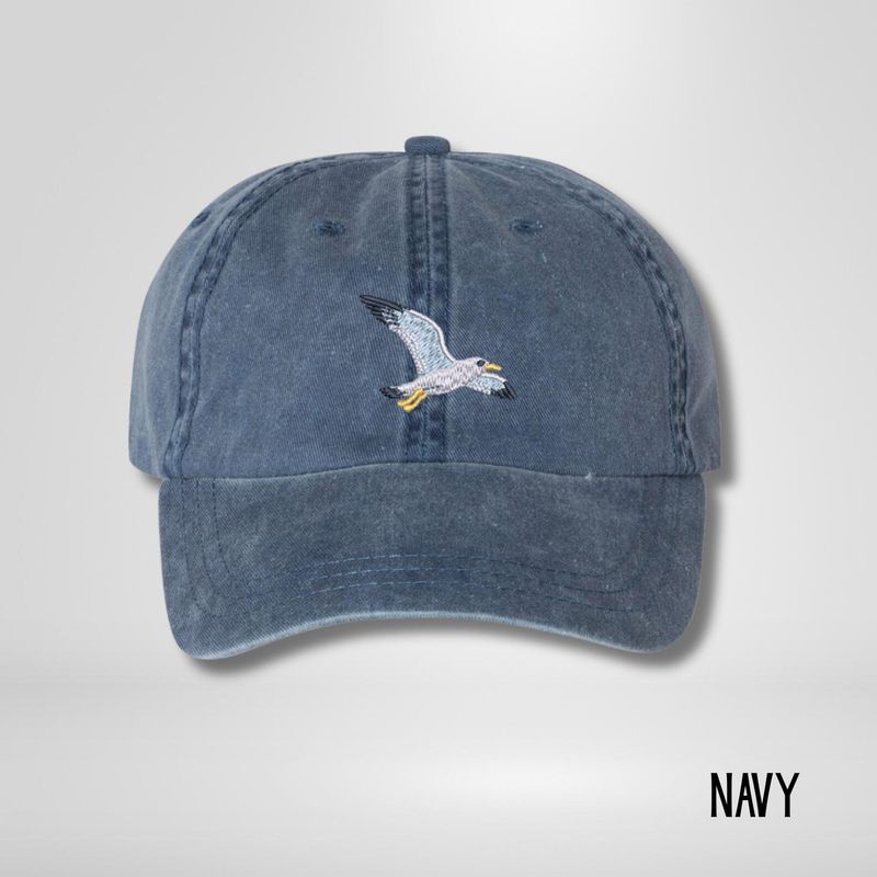 Embroidered Seagull Pigment Dyed Cotton Cap – image 2