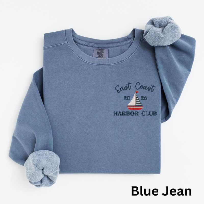 Embroidered Nautical East Coast Crewneck Sweatshirt: Pigment-Dyed Coastal Style Sailboat Pullover – image 6