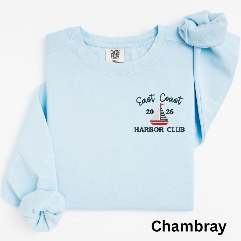 Embroidered Nautical East Coast Crewneck Sweatshirt: Pigment-Dyed Coastal Style Sailboat Pullover – image 8