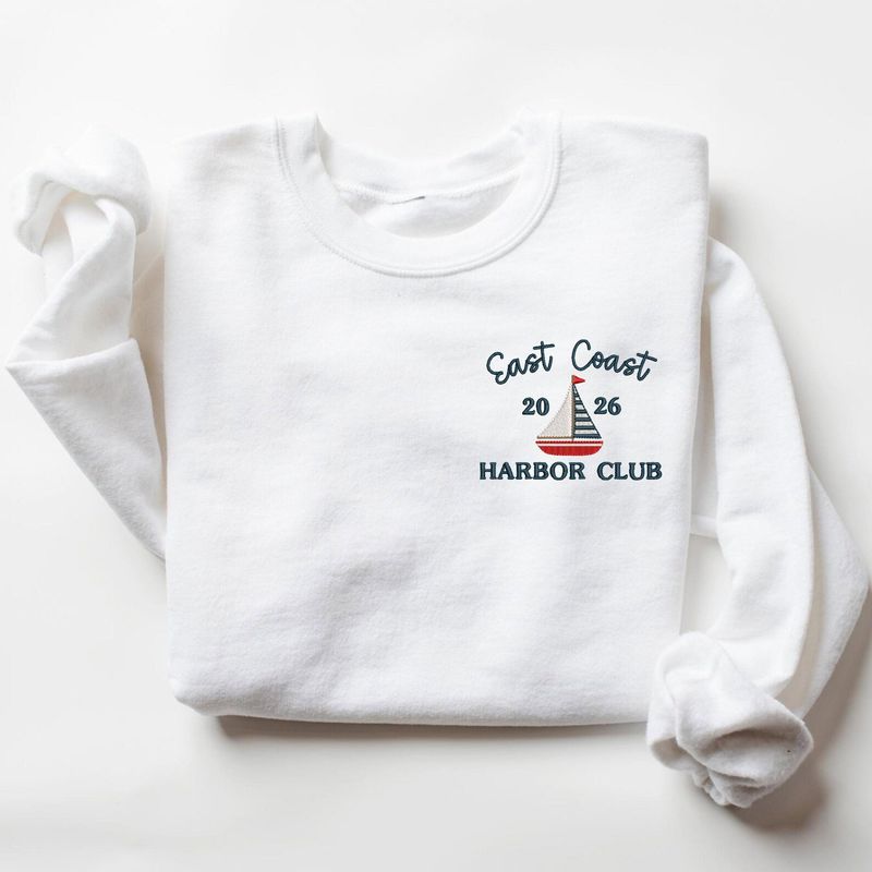 Embroidered Nautical East Coast Crewneck Sweatshirt: Pigment-Dyed Coastal Style Sailboat Pullover – image 9
