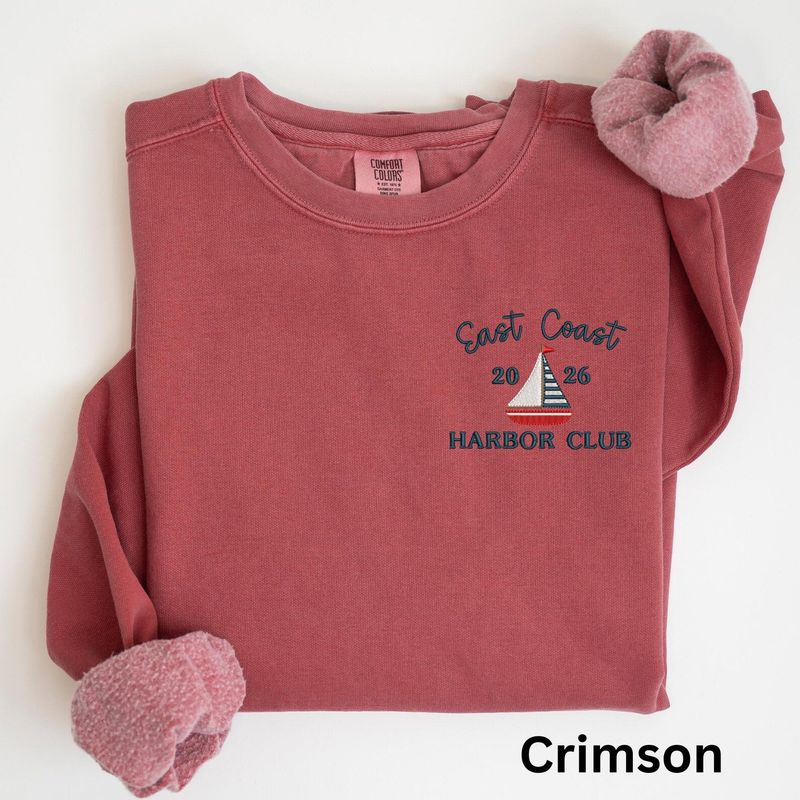 Embroidered Nautical East Coast Crewneck Sweatshirt: Pigment-Dyed Coastal Style Sailboat Pullover – image 10