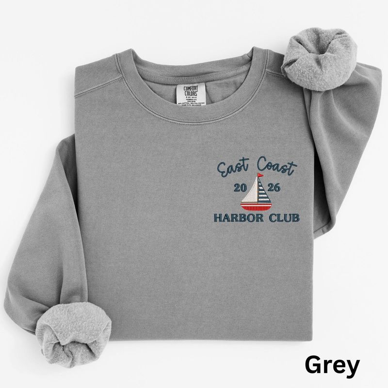 Embroidered Nautical East Coast Crewneck Sweatshirt: Pigment-Dyed Coastal Style Sailboat Pullover – image 7