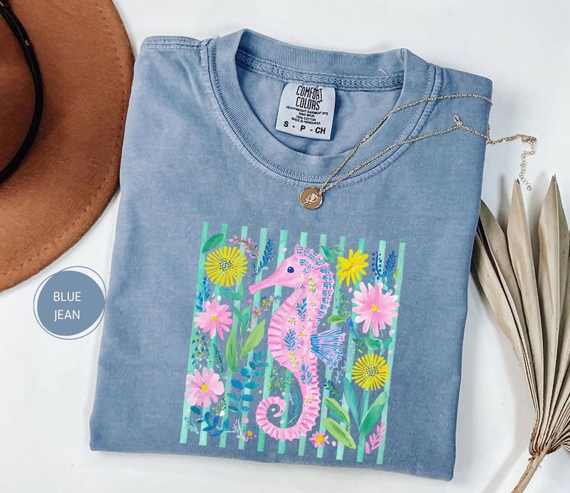 Comfort Colors Preppy Colorful Seahorse Shirt – image 5
