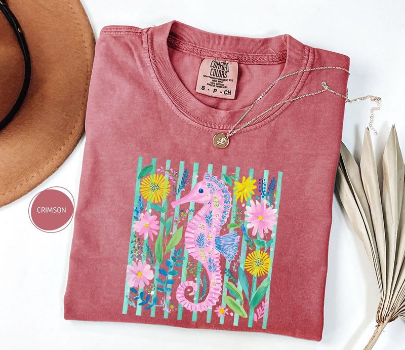 Comfort Colors Preppy Colorful Seahorse Shirt – image 6