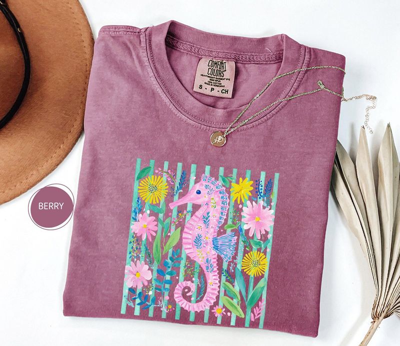 Comfort Colors Preppy Colorful Seahorse Shirt – image 7