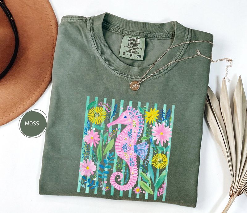 Comfort Colors Preppy Colorful Seahorse Shirt – image 8