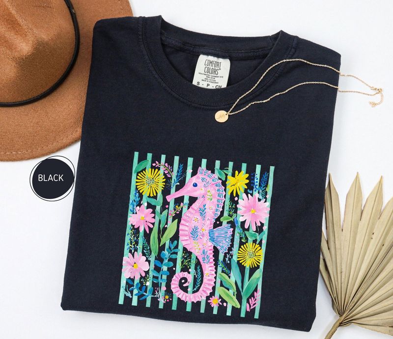 Comfort Colors Preppy Colorful Seahorse Shirt – image 9