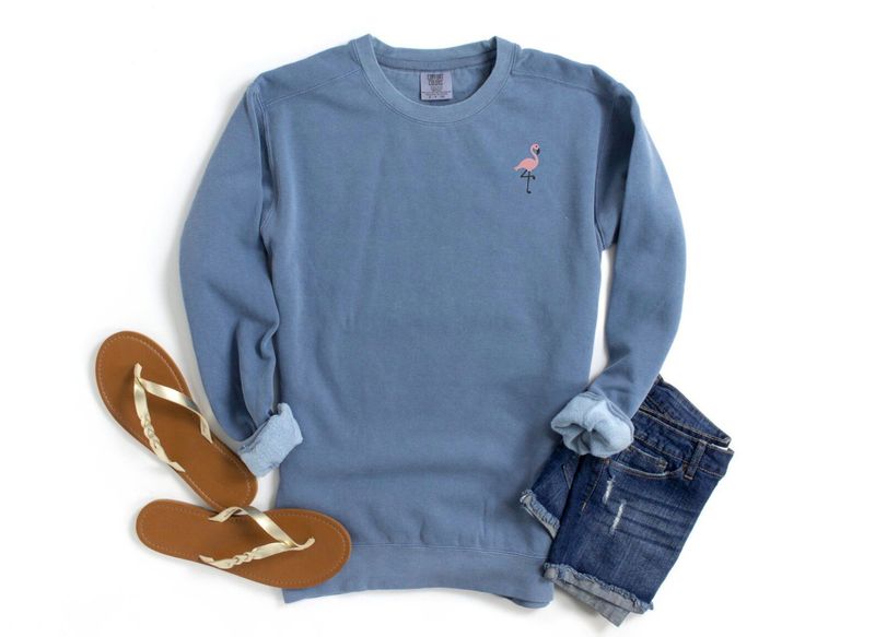 Embroidered flamingo crewneck sweatshirt – image 6