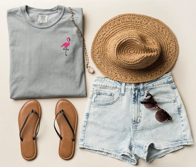 Embroidered Flamingo T-shirt: Tropical Beach Top – image 2