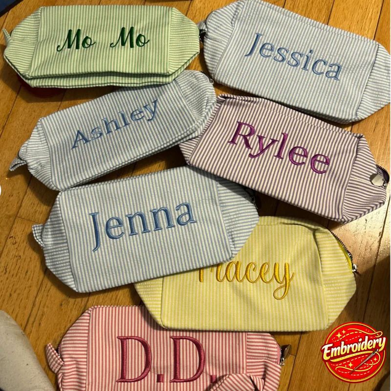 Personalized Seersucker Cosmetic Bag – image 12