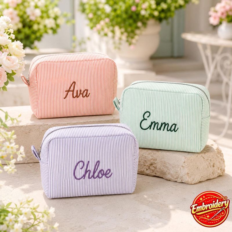 Personalized Seersucker Cosmetic Bag – image 16