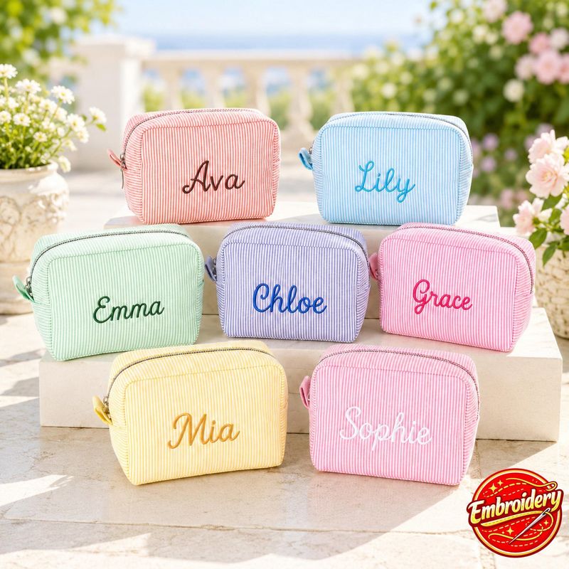Personalized Seersucker Cosmetic Bag – image 17