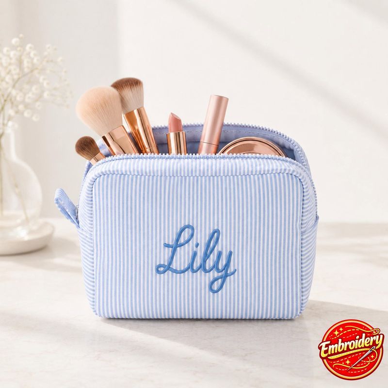 Personalized Seersucker Cosmetic Bag – image 19