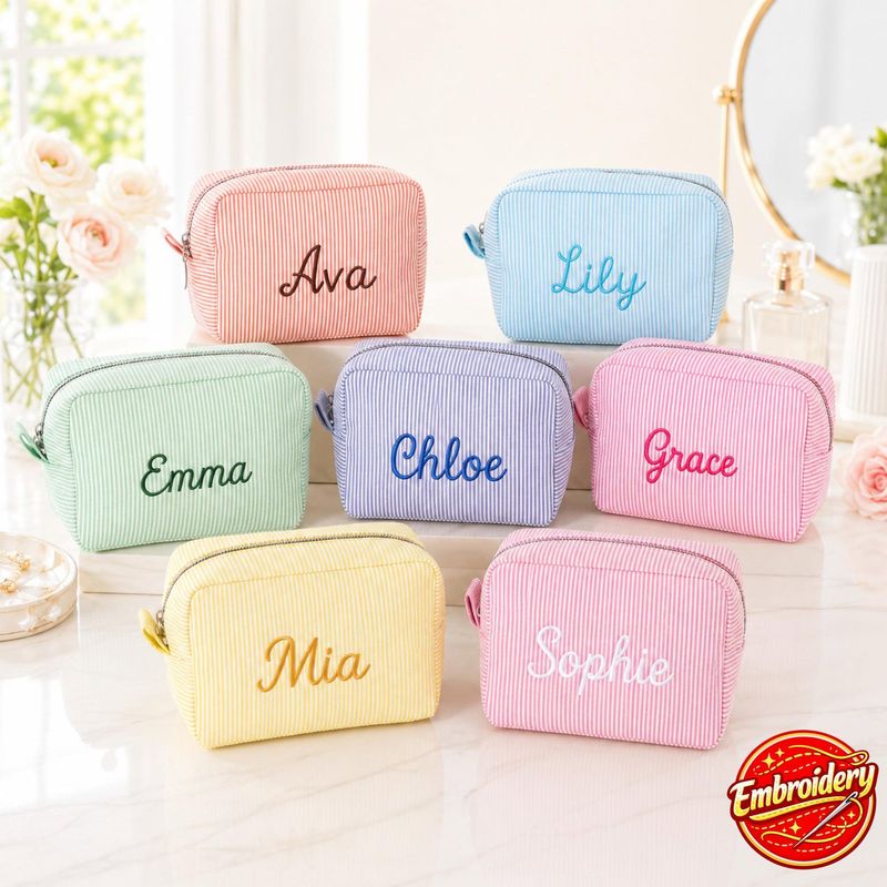 Personalized Seersucker Cosmetic Bag – image 9