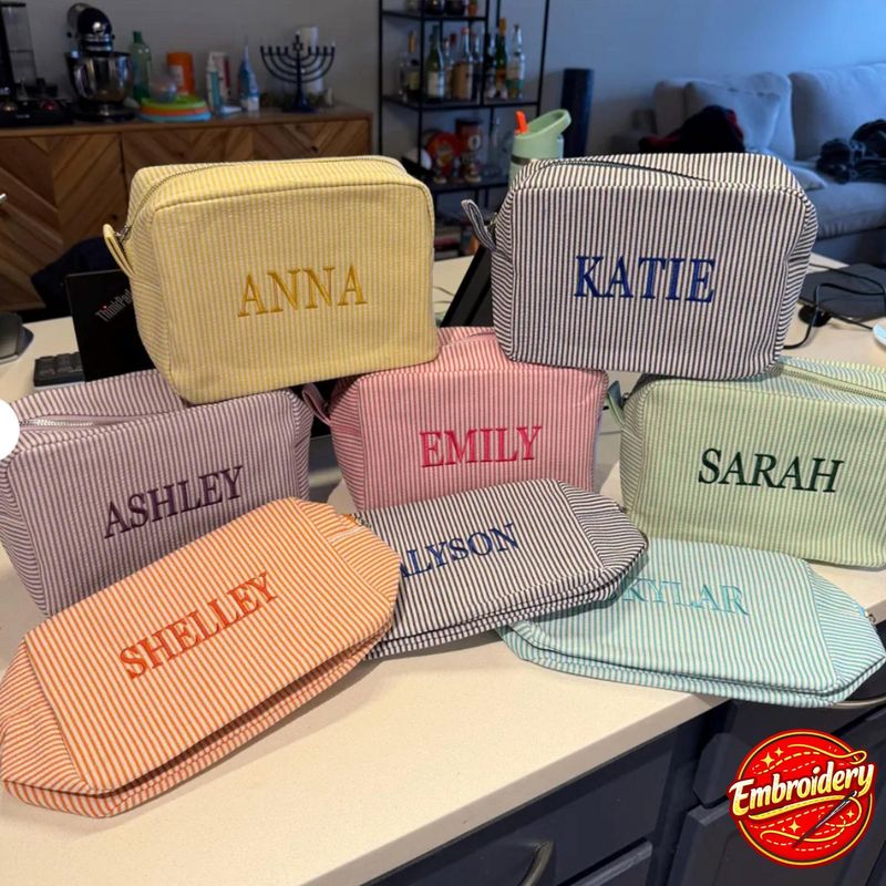 Personalized Seersucker Cosmetic Bag – image 10