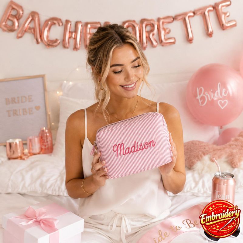 Personalized Seersucker Cosmetic Bag – image 18