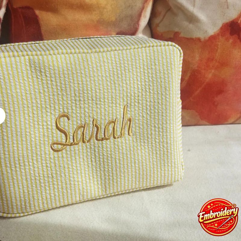 Personalized Seersucker Cosmetic Bag – image 2