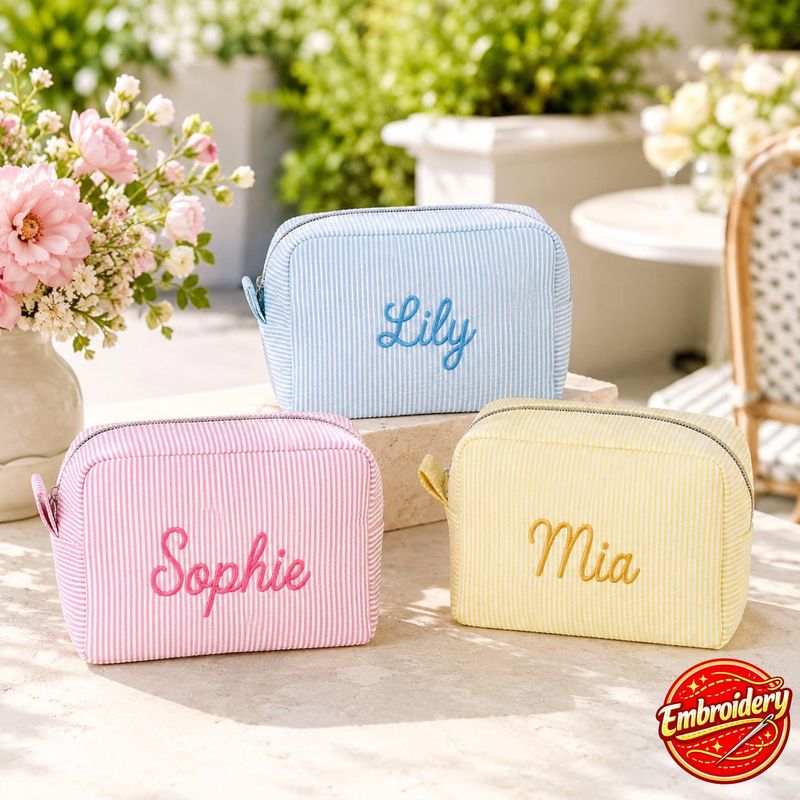 Personalized Seersucker Cosmetic Bag – image 11