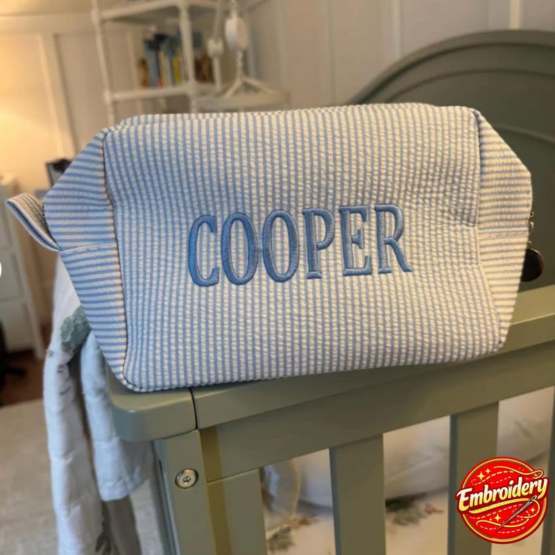 Personalized Seersucker Cosmetic Bag – image 12