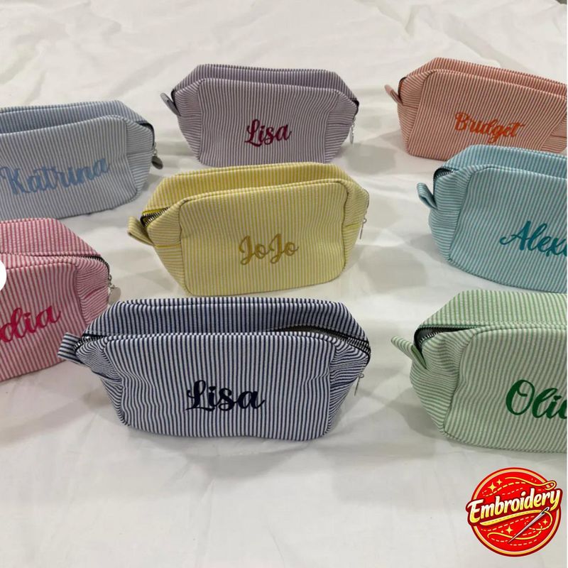 Personalized Seersucker Cosmetic Bag – image 13