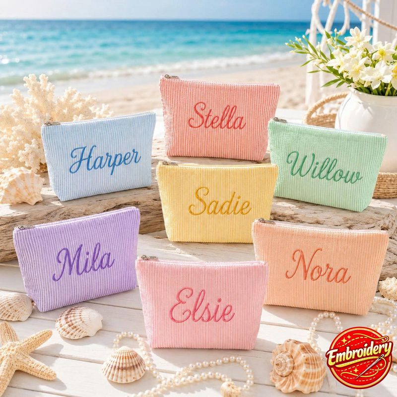 Personalized Seersucker Cosmetic Bag – image 2