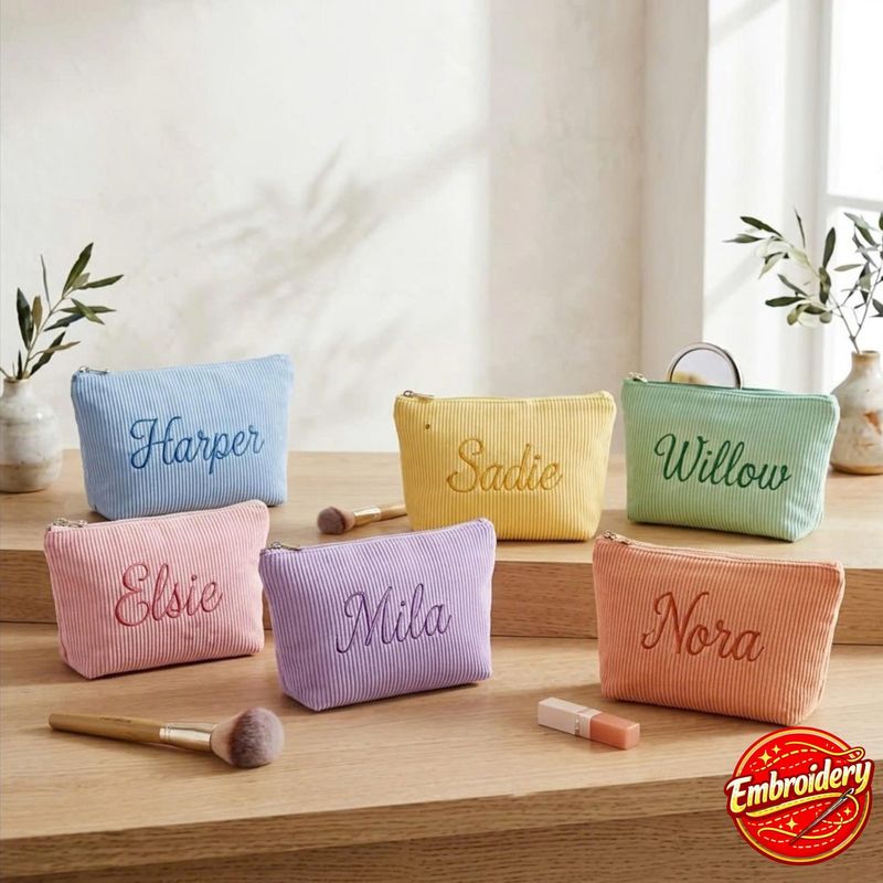 Embroidered Seersucker Cosmetic Bag – image 3
