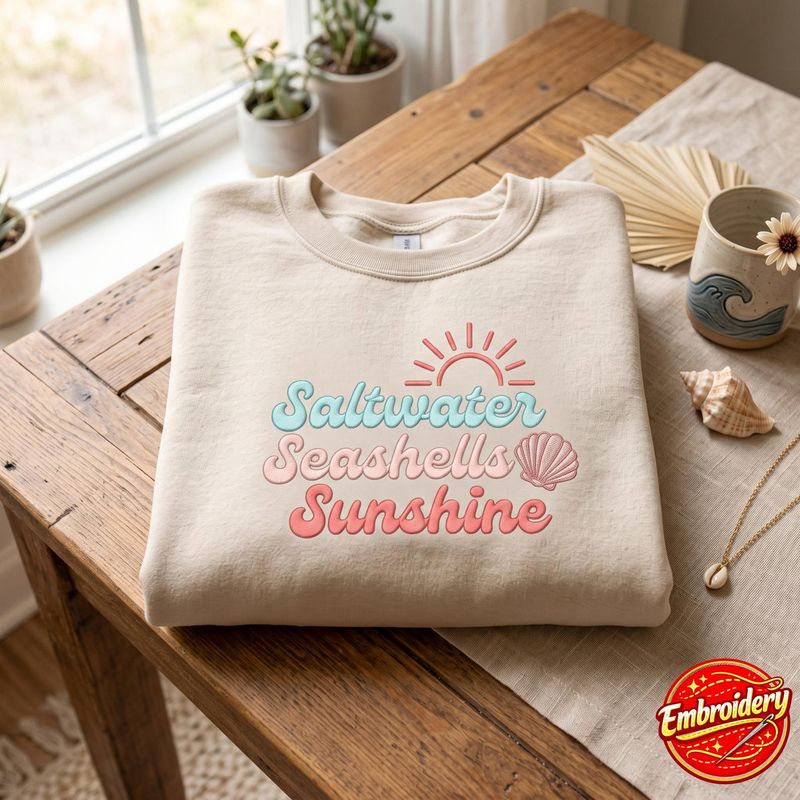 Embroidered Saltwater Seashells Sunshine Sweatshirt – image 4