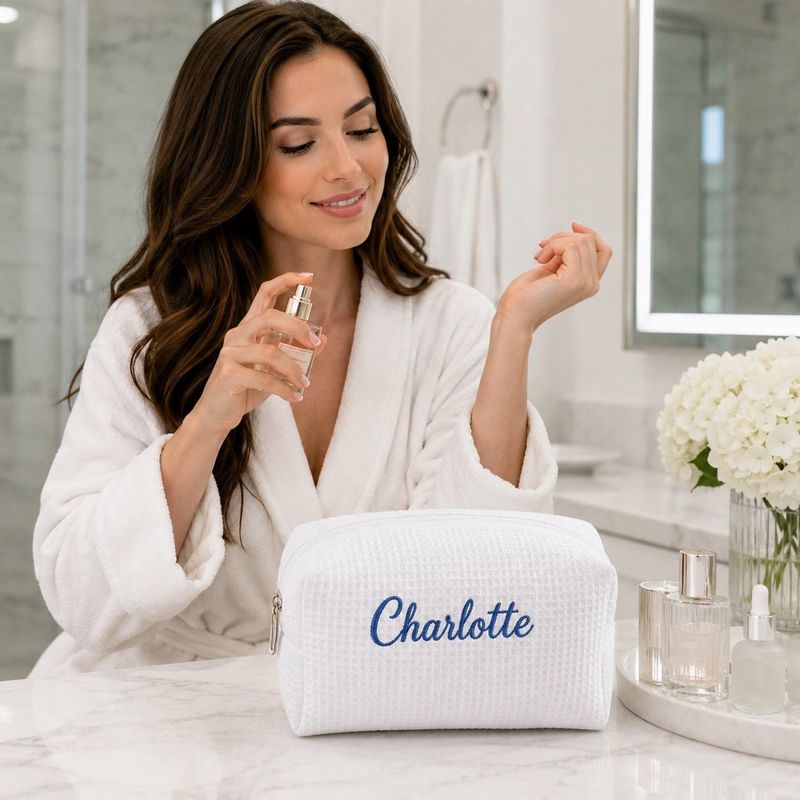 Custom Embroidered Name Waffle Makeup Bag - Personalized Monogrammed Travel Cosmetic Bag - Bacholerette Party Gift - Wedding Party Favors – image 5