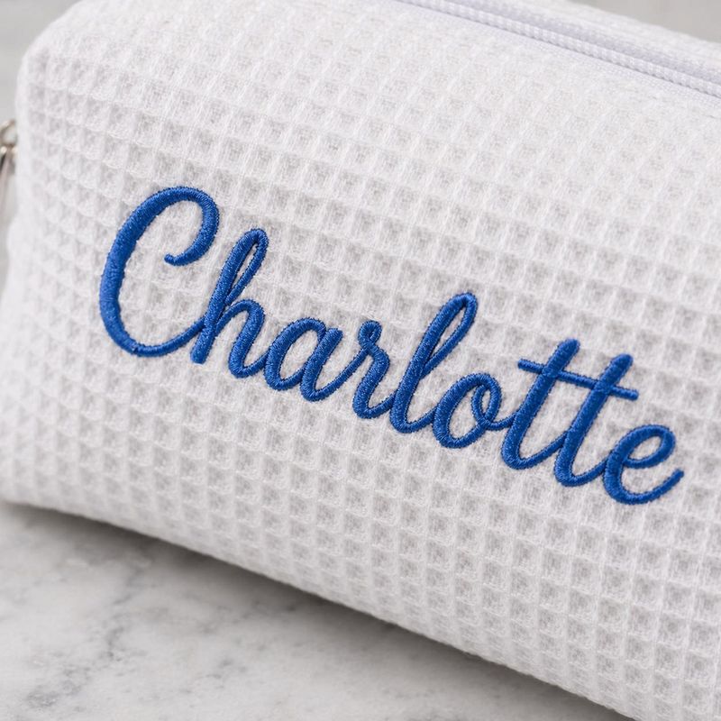 Custom Embroidered Name Waffle Makeup Bag - Personalized Monogrammed Travel Cosmetic Bag - Bacholerette Party Gift - Wedding Party Favors – image 4