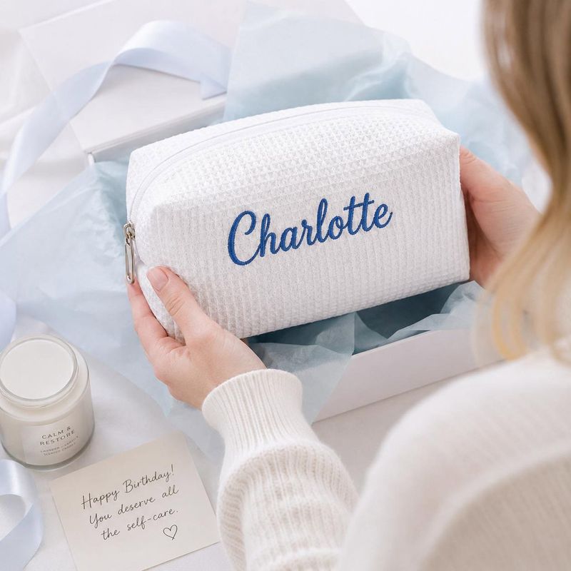Custom Embroidered Name Waffle Makeup Bag - Personalized Monogrammed Travel Cosmetic Bag - Bacholerette Party Gift - Wedding Party Favors – image 8