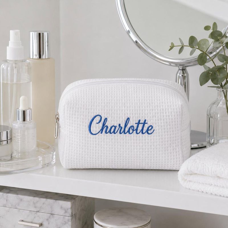 Custom Embroidered Name Waffle Makeup Bag - Personalized Monogrammed Travel Cosmetic Bag - Bacholerette Party Gift - Wedding Party Favors – image 11