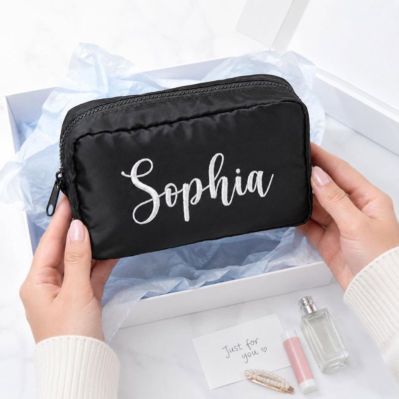 Custom Embroidered Name Travel Cosmetic Pouch - Personalized Beauty Makeup Bag - Work School Bags - Women Birthday Gift for Her – image 5