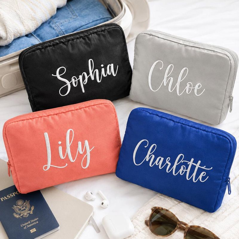 Custom Embroidered Name Travel Cosmetic Pouch - Personalized Beauty Makeup Bag - Work School Bags - Women Birthday Gift for Her – image 10