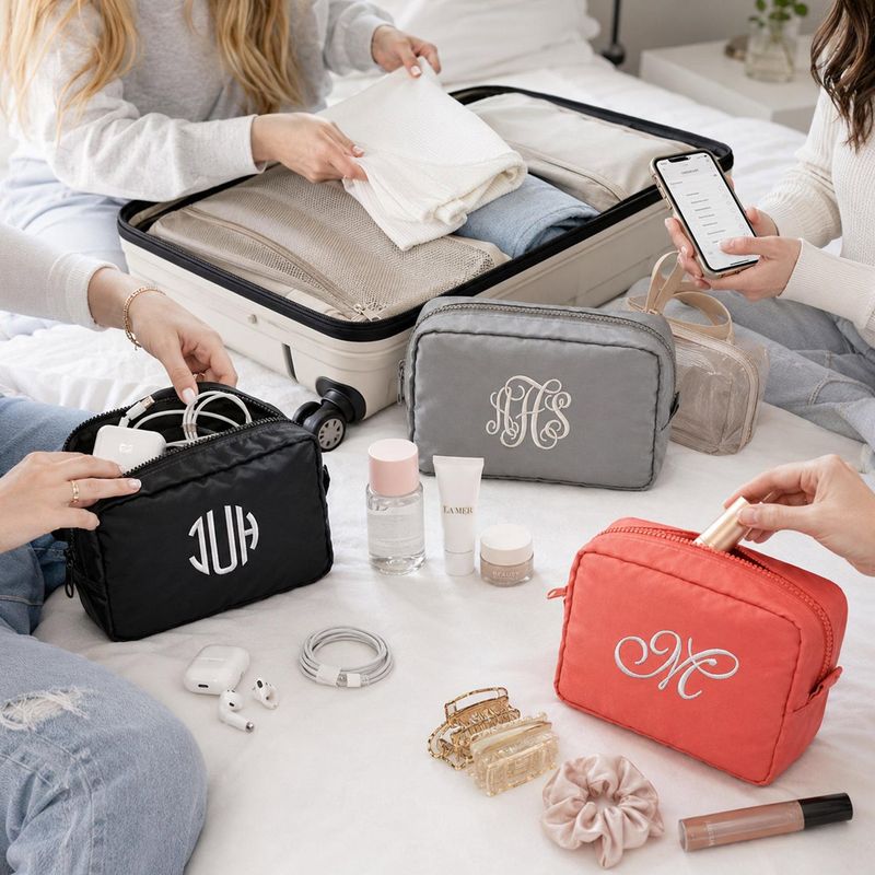 Personalized Monogrammed Makeup Bag Vacation Travel Pouch For Girls - Custom Name Toiletry Bag - Beauty Cosmetic Bags - Girl Trip Gift Ideas – image 6