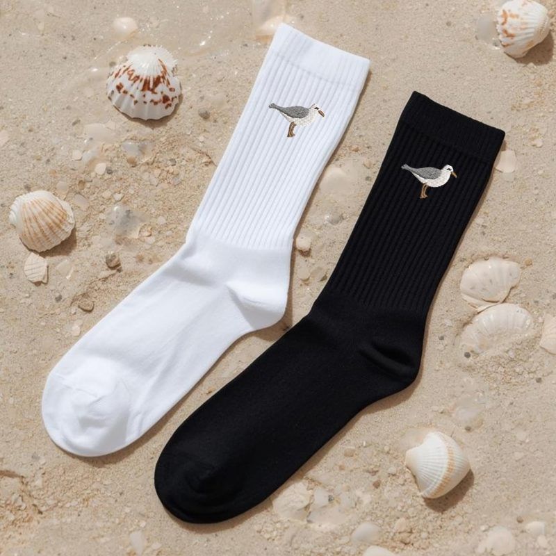 Embroidered Seagull Crew Socks